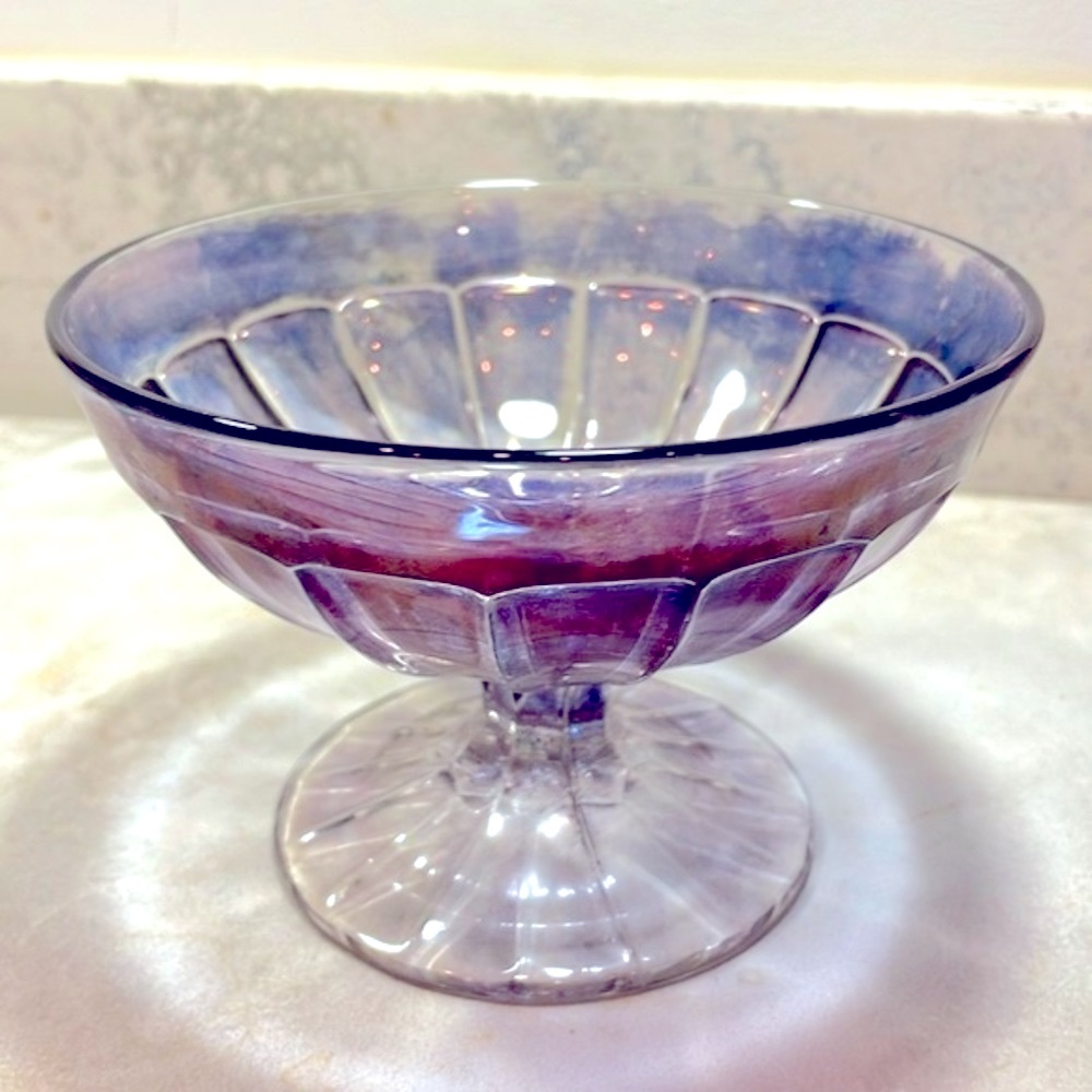Antique Carnival Glass Covered Candy Jar Clear Amethyst Iridescent Signed Heisey - Picture 3 of 9
